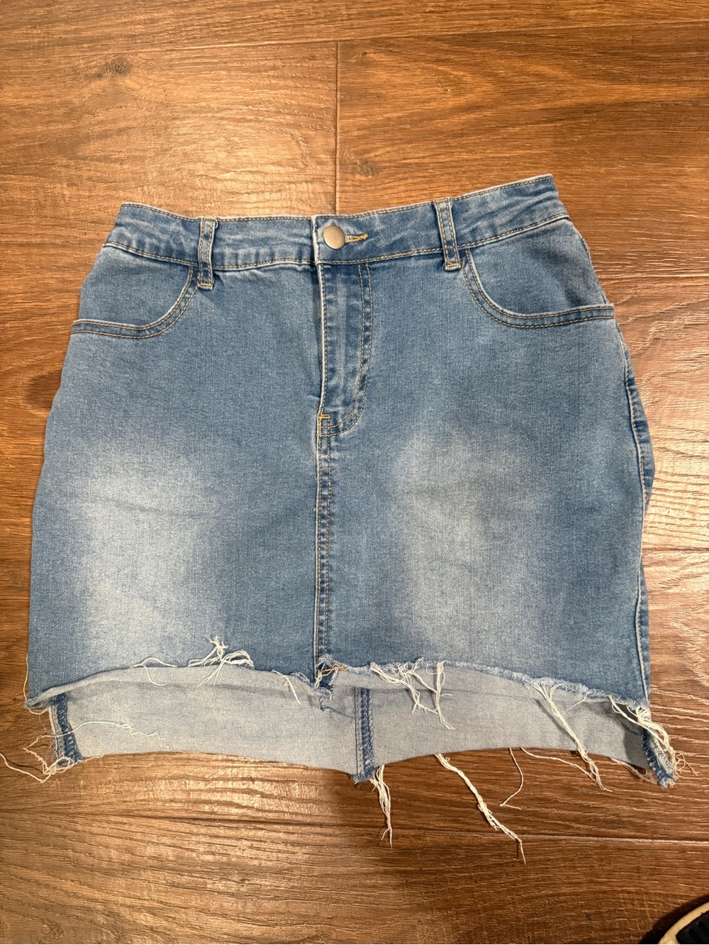 Forever 21 Light Blue Distressed Denim Mini Skirt